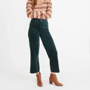 NWT Madewell Slim Emmet Wide-Leg Crop Corduroy Pants Dark Green Size 30